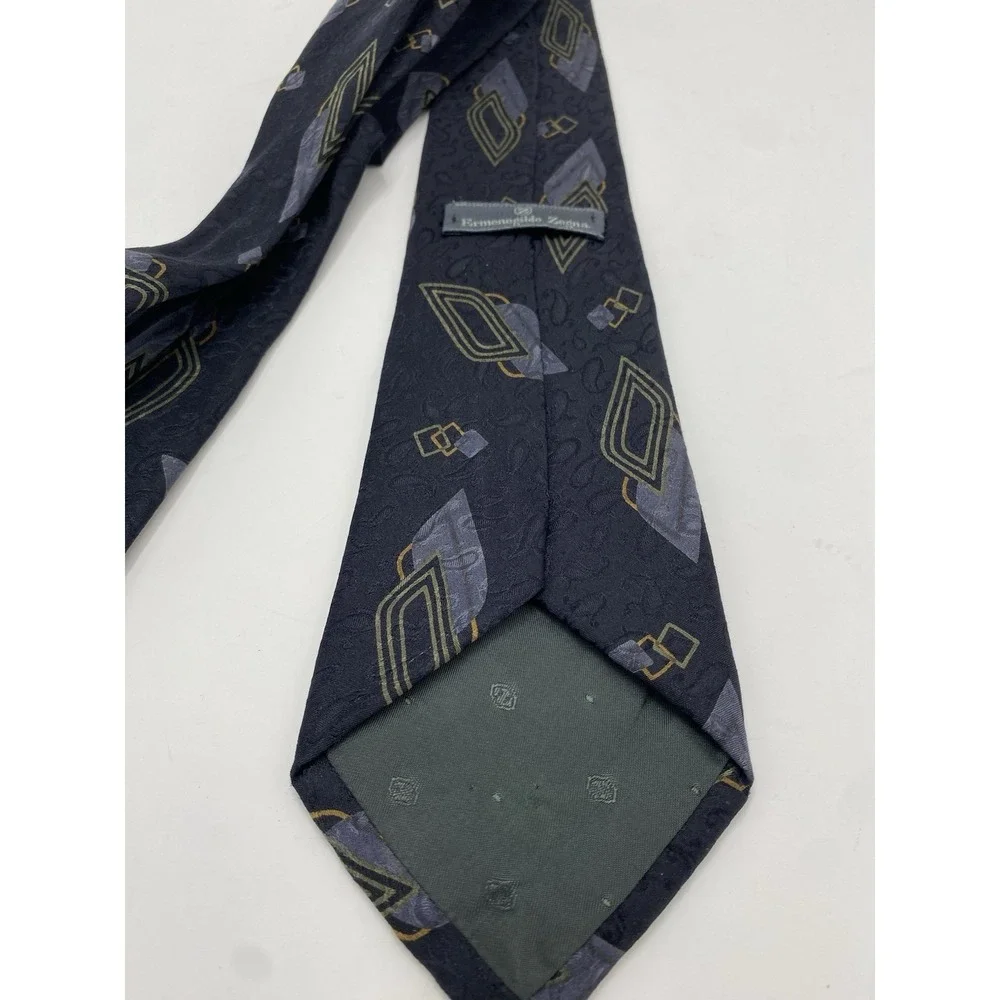 Ermenegildo‎ Zegna Men's 100% Silk Patterned Necktie Black *read*